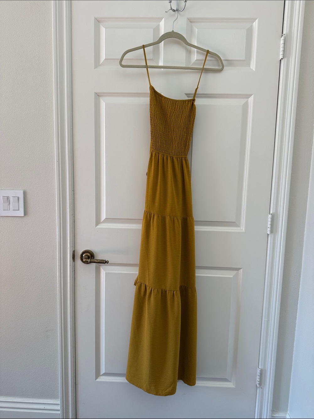 Mustard Tiered Maxi Dress with Smocked Bodice